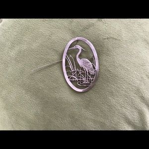 Sterling silver heron brooch